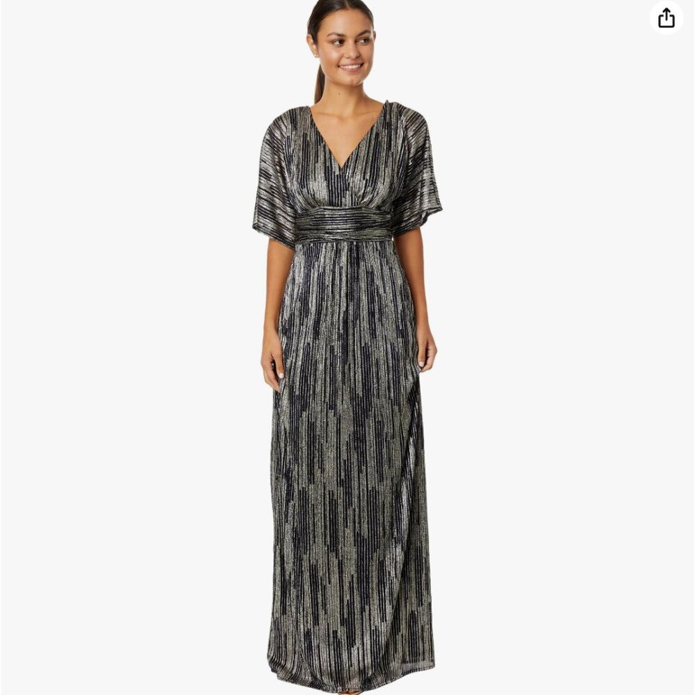Parigi maxi dress, True Navy x Gold Metallic Rope Stripe Crinkle Knit, size M - Picture 4 of 4